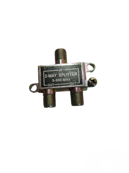 Compact 2 way cable splitter for TV parts and accessories with three coaxial connectors