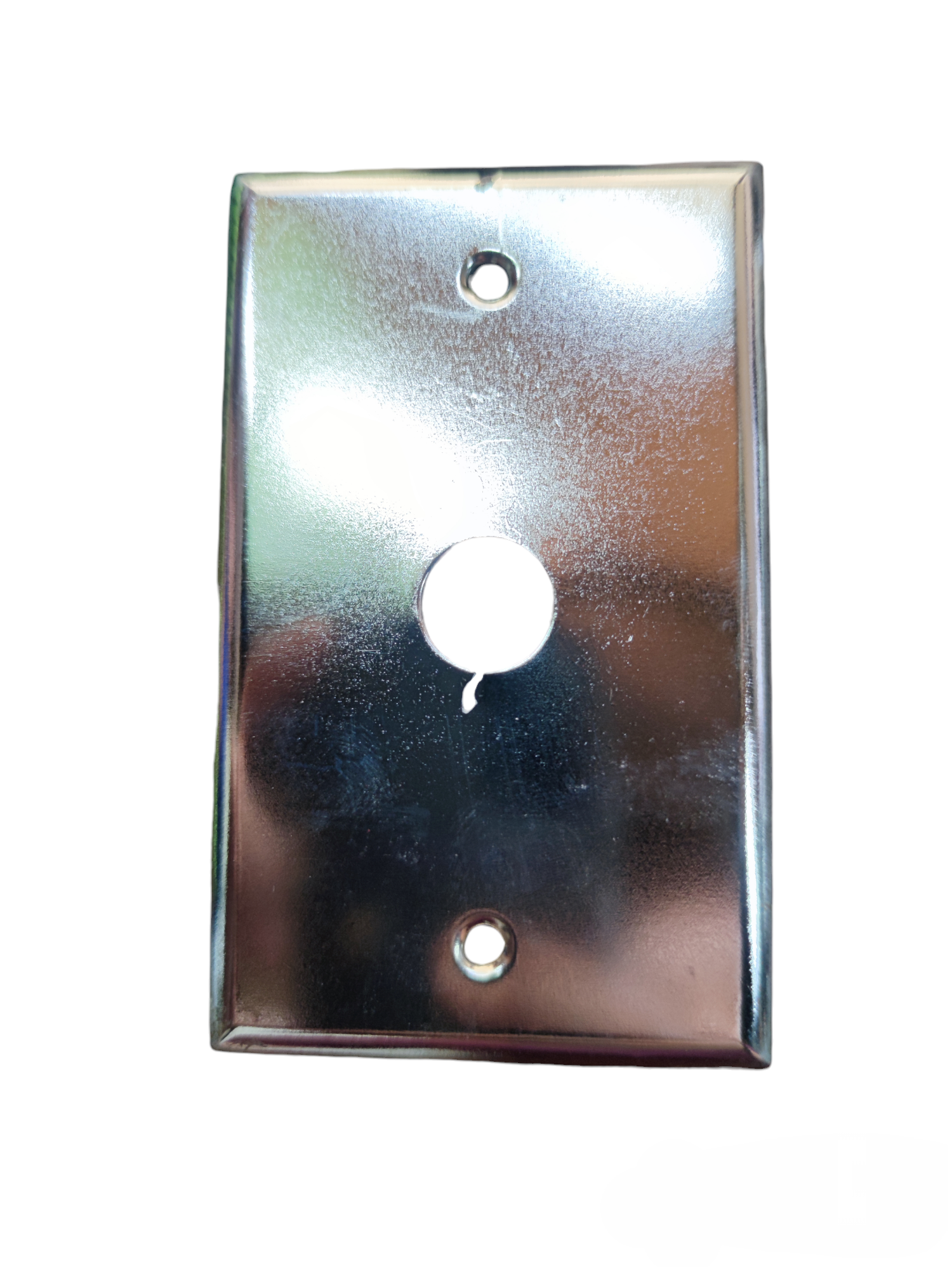 Shiny metal plate cover with a 1.7cm hole for switches and plugs installation