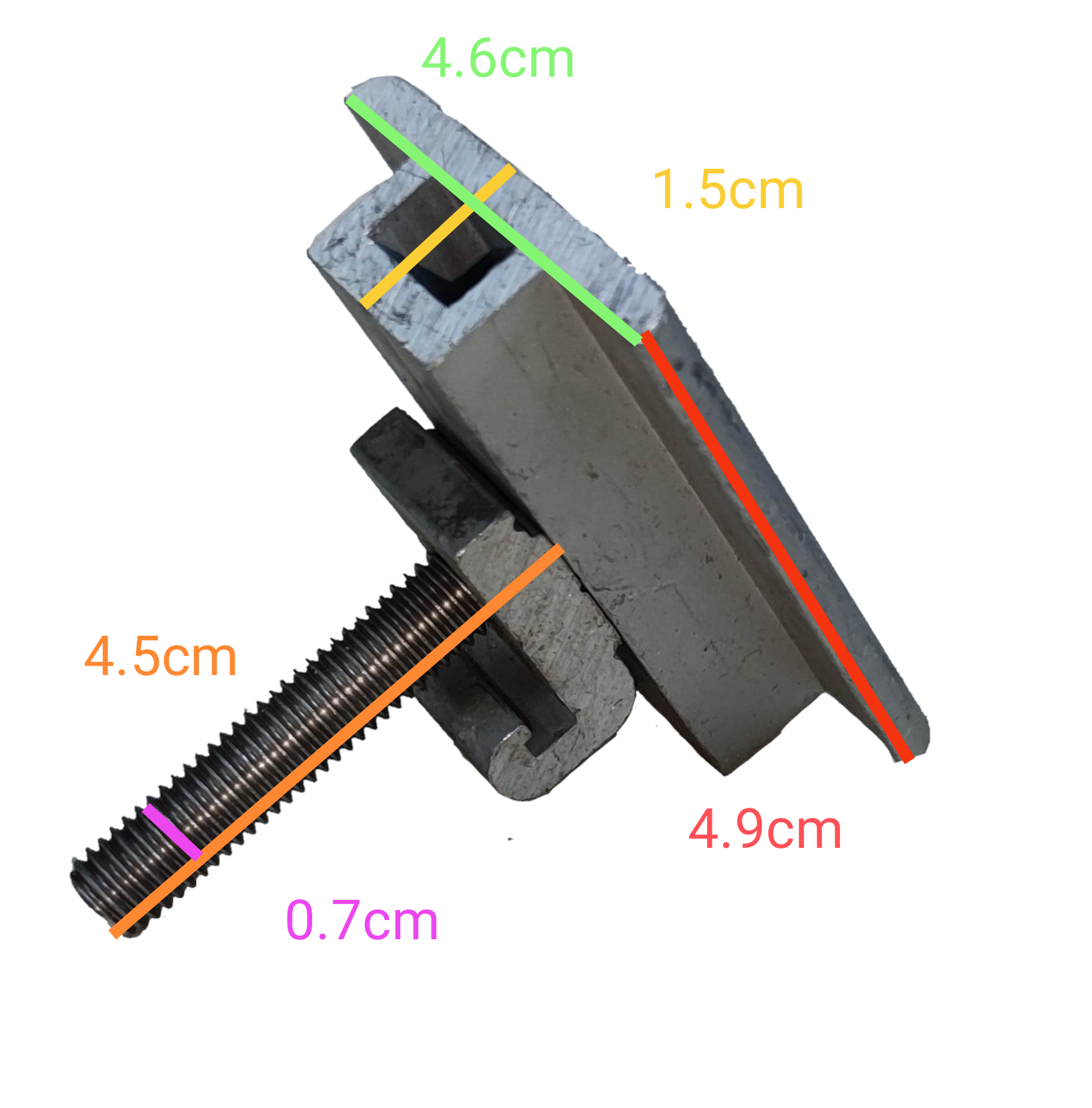 Middle clamp for solar panel bracket with precise measurements and sturdy construction for secure installation