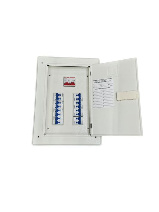 Miniature Circuit Breaker 2Pole 8 Branches electrical panel with switches and open door