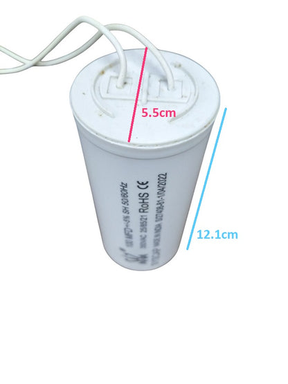 Syscap motor capacitor with 5.5 cm diameter and 12.1 cm height for electrical circuitry applications