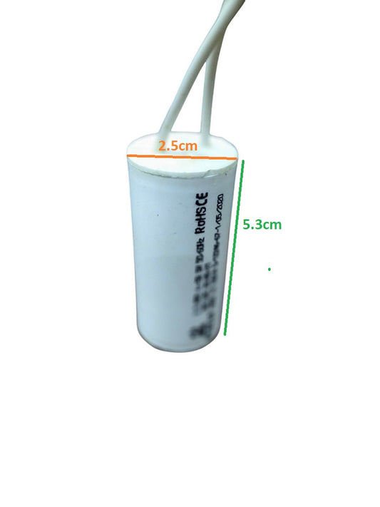 Syscap Motor Running Capacitor 2.5MFD white cylindrical electrical component with attached wires