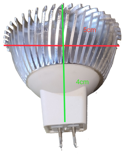 Denko MR16 3W LED bulb 12V MR-16 with a silver heat sink, measuring 5cm width and 4cm height