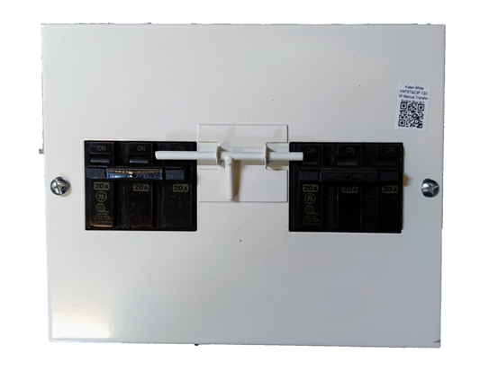 Koten and GE MTS 20A 3 Pole Three Phase electrical circuit breaker panel in white