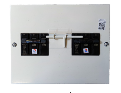 Koten and GE MTS 30A 3 Pole Single Phase electrical circuitry part in white casing with black switches
