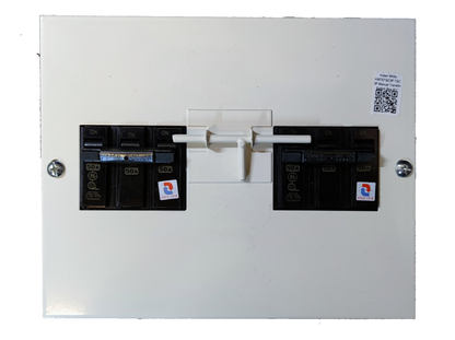 Koten and GE MTS 50A 3 Pole Three Phase electrical circuit breaker panel with black switches