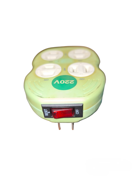 Japan 10A 250V multi outlet adapter with four sockets and a red power switch