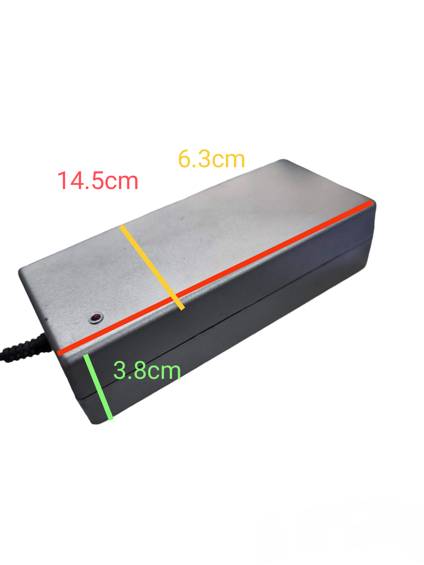 Power Supply Multiple Voltage 3500mA black and silver rectangular power adaptor with dimensions
