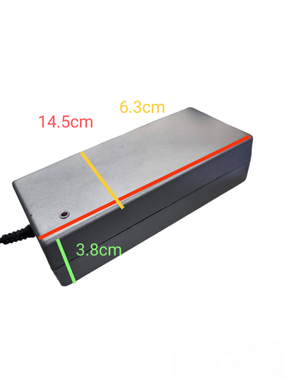 Power Supply Multiple Voltage 3500mA black and silver rectangular power adaptor with dimensions