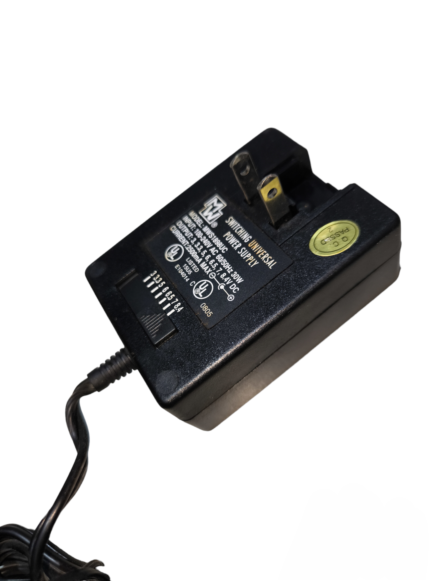 MW Switching Universal Power Supply black adapter with power plug and cord for electronic devices