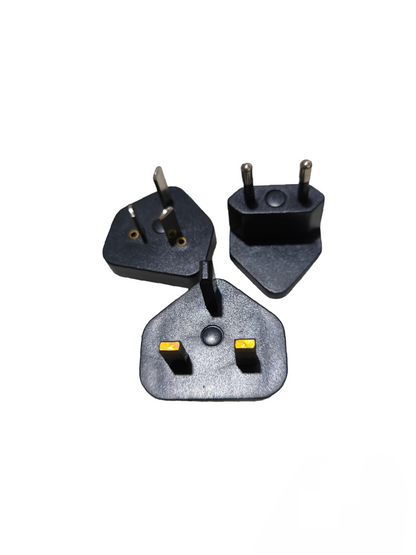 MW black switching universal power supply plugs set with different prong types for global use