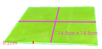 Neon green acrylic filter measuring 14.5cm x 14.5cm and 0.2cm thick for seasonal decorative use