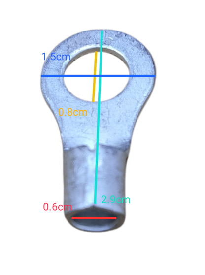 Non-insulated round terminal lugs 8mm with detailed dimensions for electrical connections