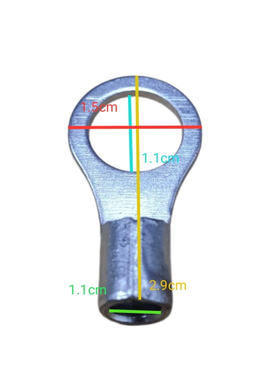 Close-up of a non-insulated round terminal lugs 8mm showcasing size and details for electrical connections