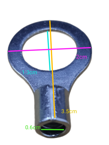 Non-insulated round terminal lugs 8mm with dimensions showing the hole and length for electrical connections