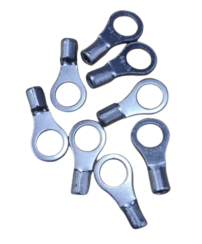 Pack of non-insulated round terminal lugs 8mm for secure electrical connections and easy installation