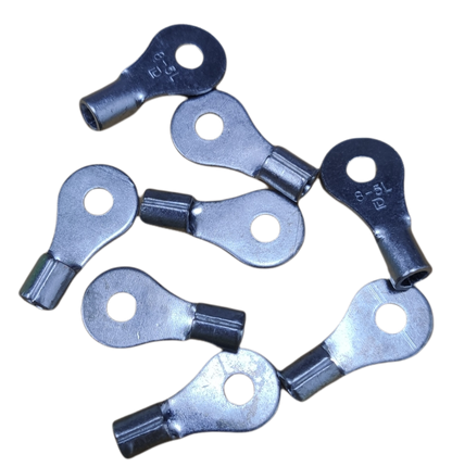 Non-insulated round terminal lugs 8mm in silver, ideal for electrical connections and circuits