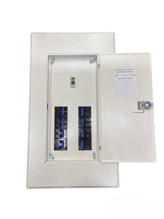 Koten 8 Branches Panel Board 125A Main 2P metal electrical distribution box with open door showing eight breakers