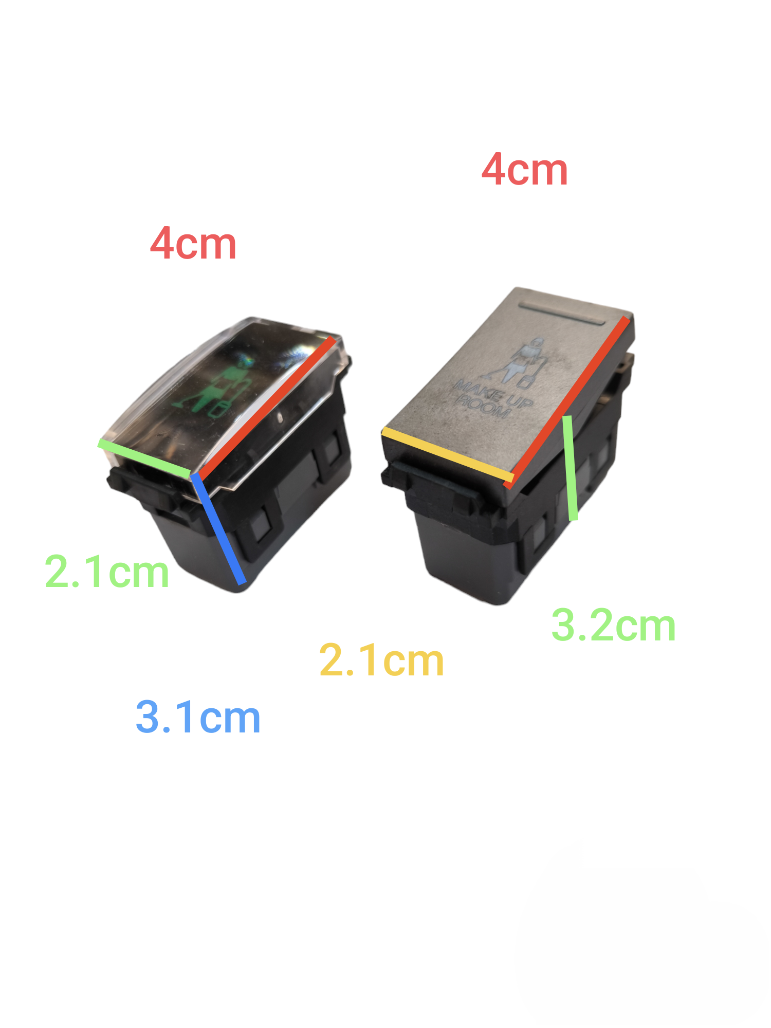 Omni 1-way switch 16A showing front and side views with detailed dimensions