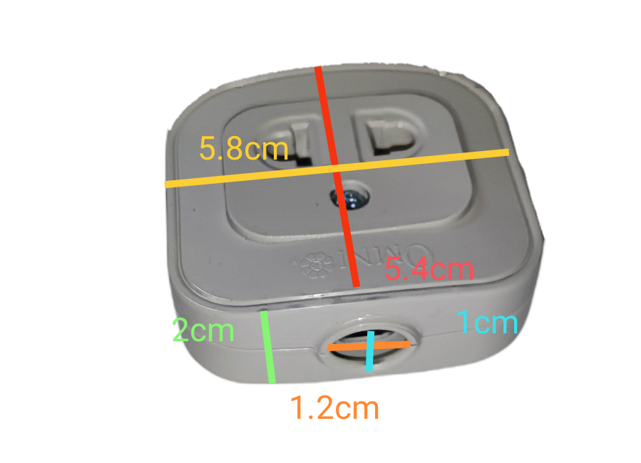 Omni 10A 250V single surface outlet with measurements for easy installation and compatibility