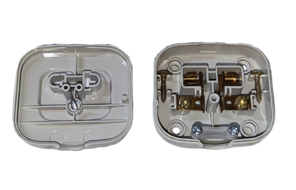 Omni 10A 250V single surface outlet with clear wiring terminals for easy installation