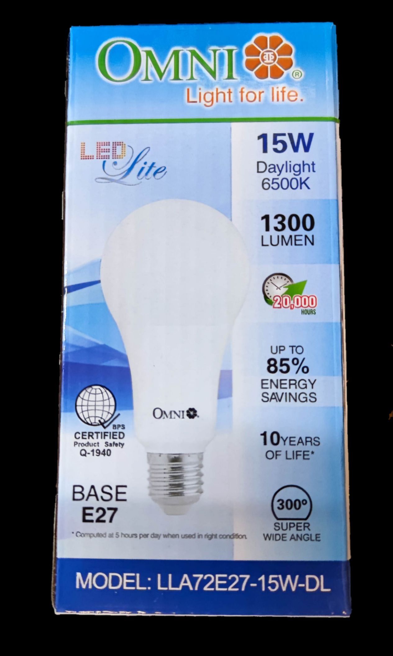 Omni 15W LED Bulb E27 220V A72 with 1300 lumens and 6500K daylight for energy efficiency