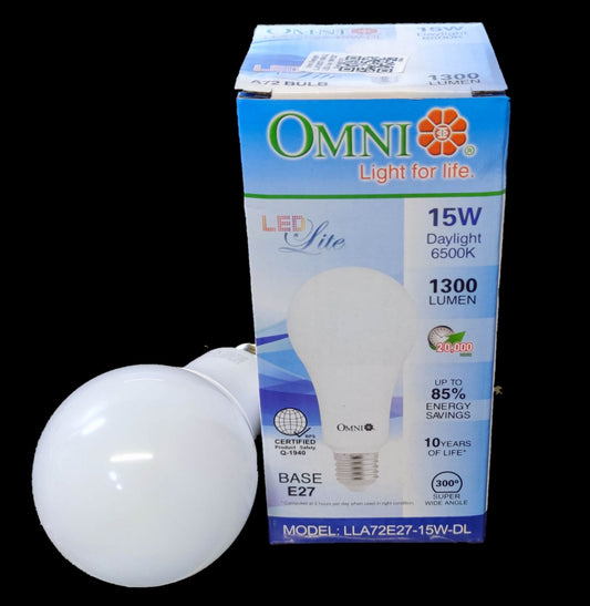 Omni 15W LED Bulb E27 220V A72 with 1300 lumens and daylight 6500K brightness