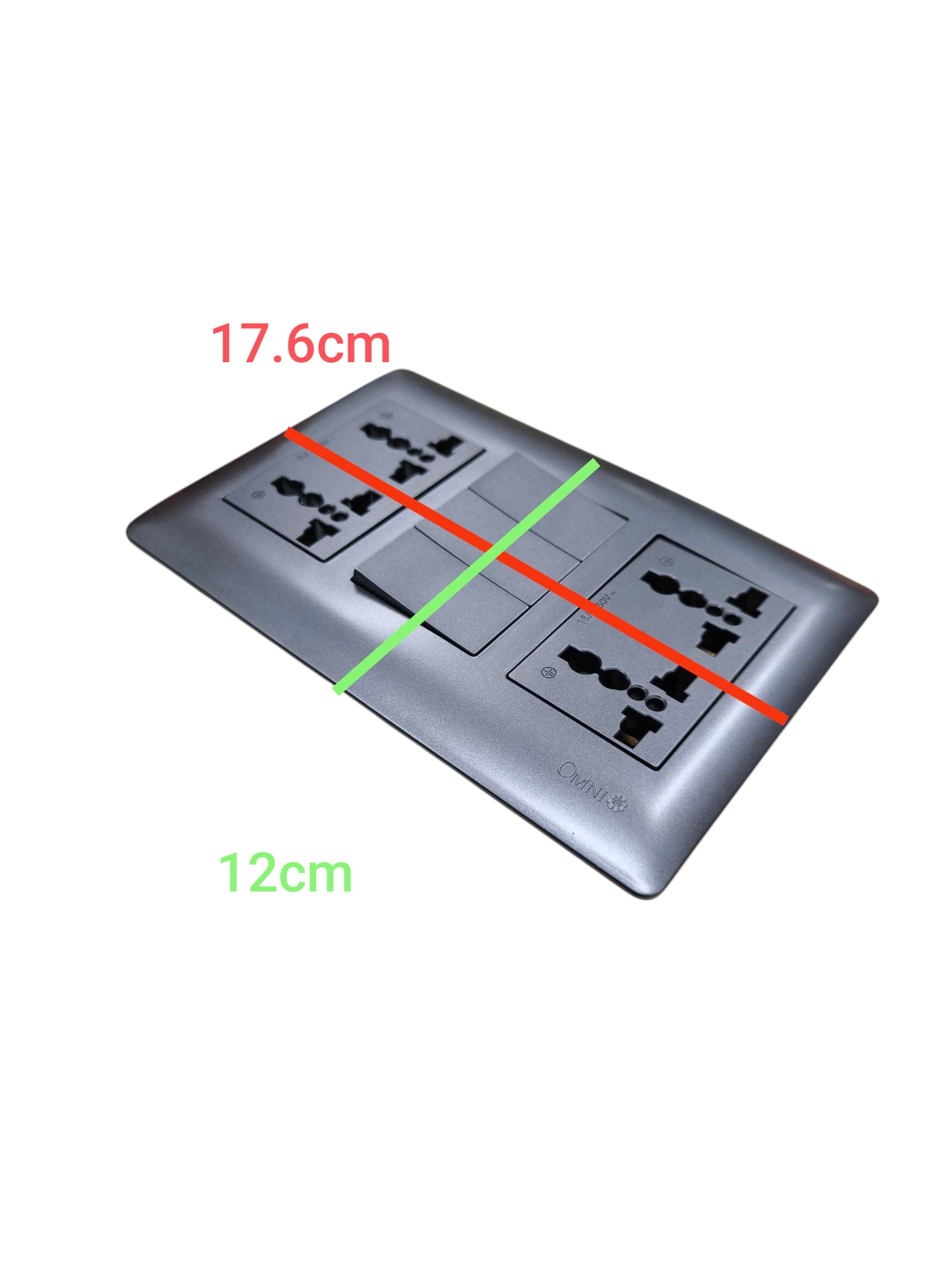 Omni 3 gang switch with 4 gang universal outlet, featuring sleek design and multiple connectivity options