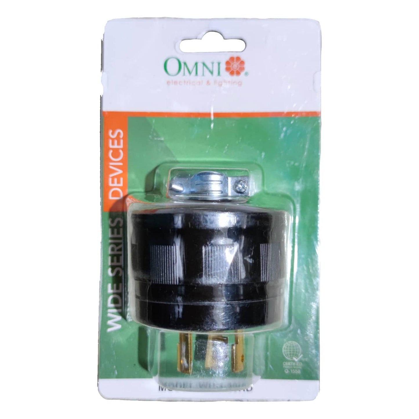 Omni 30A twistlock plug 220V packaged product with three prongs for secure electrical connections
