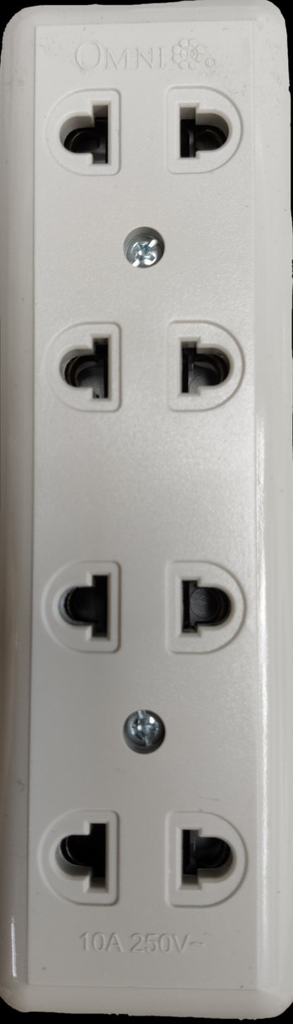 Omni 4 gang extension outlet with six power sockets in white for electrical circuitry and parts