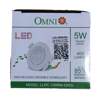 Omni 5W LED ceiling spotlight 220V in white, energy-efficient with 400 lumens output