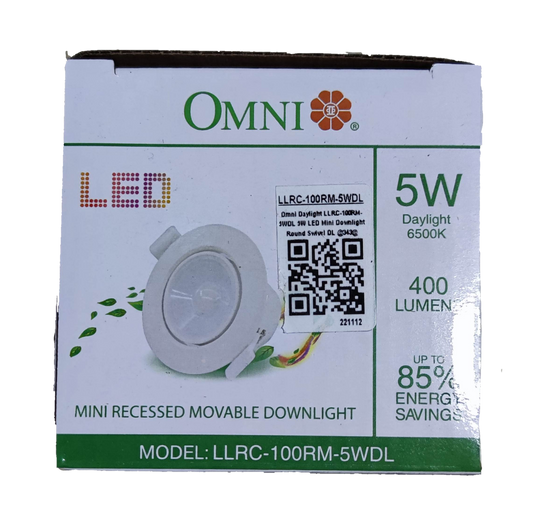 Omni 5W LED ceiling spotlight 220V in white, energy-efficient with 400 lumens output