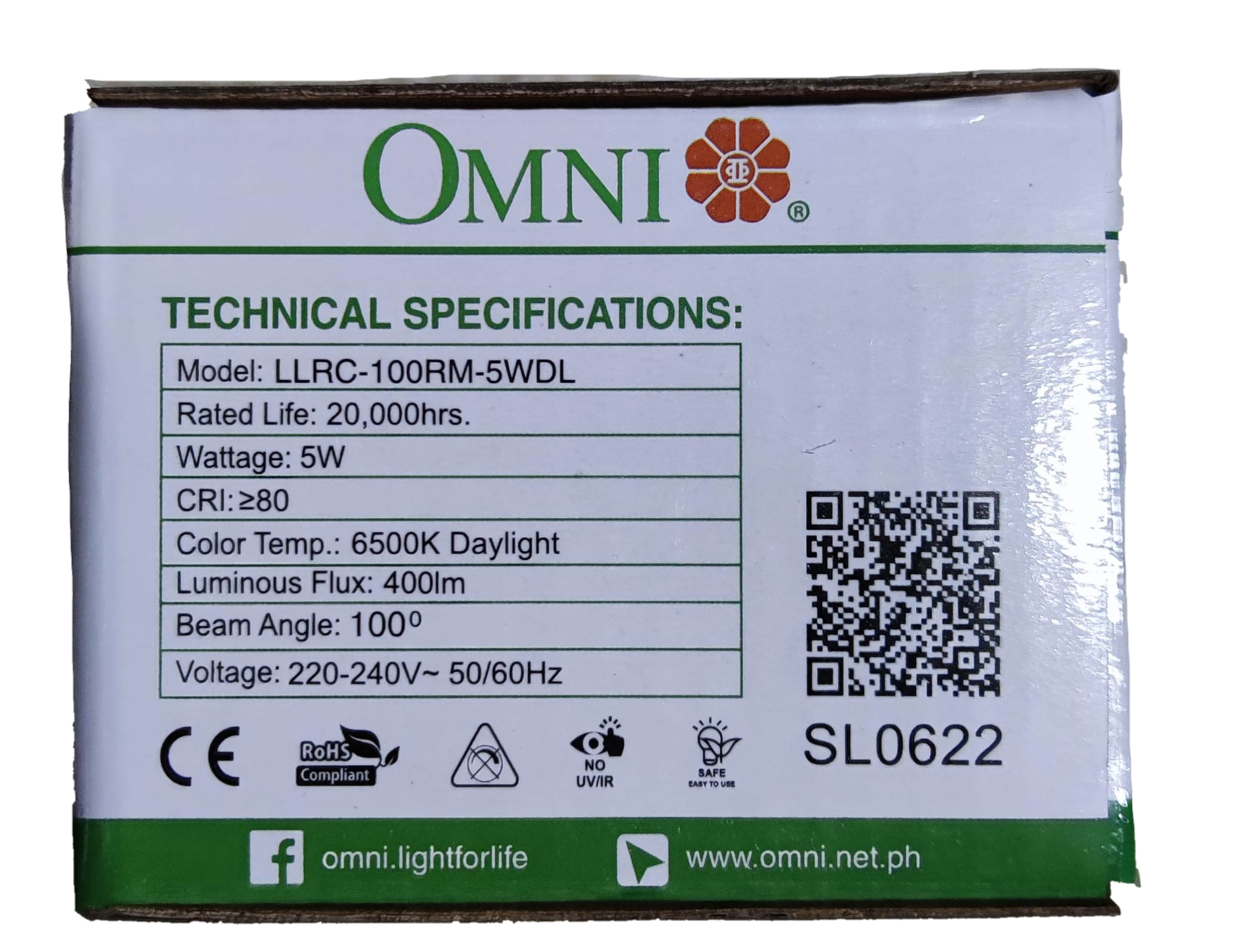 Omni 5W LED ceiling spotlight 220V with 400 lumens and 6500K daylight color temperature