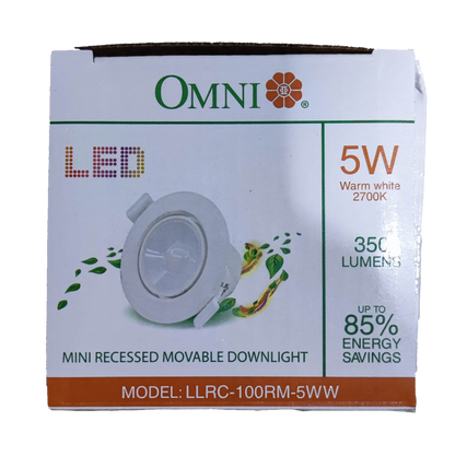 Omni 5W LED movable downlight in warm white, ideal for energy-efficient lighting solutions