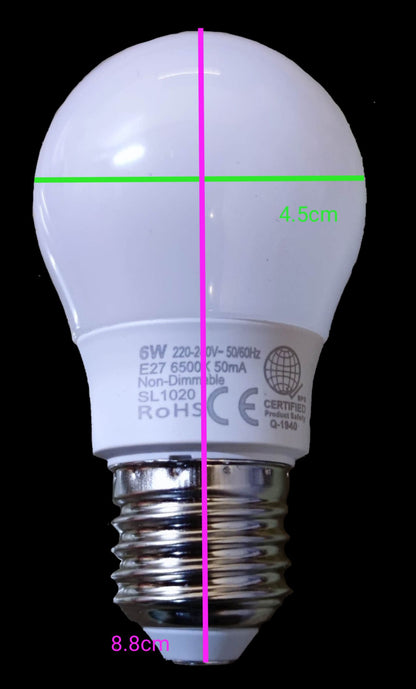 Omni 6W LED bulb E27 with a round white shape, suitable for various indoor lighting applications