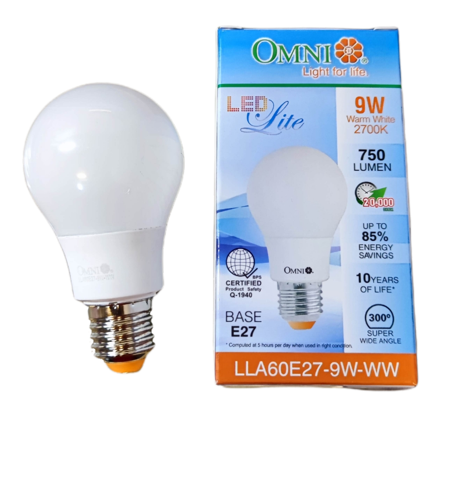 Omni A60 daylight 6500K LED bulb featuring 9W power and energy efficiency for bright lighting