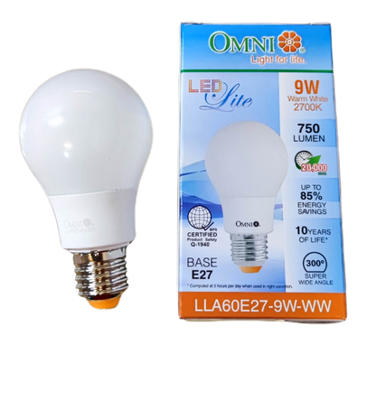 Omni A60 daylight 6500K LED bulb featuring 9W power and energy efficiency for bright lighting
