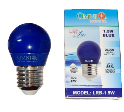 Colored Round Bulb LED E27 220V in blue, 1.5W with 20000 hours lifespan and energy-saving features