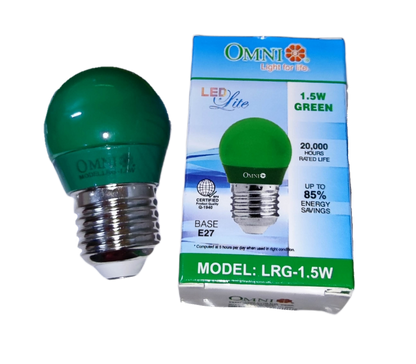 Omni Colored Round Bulb LED E27 220V in Green with 1.5W Power and 20,000 Hours Lifespan