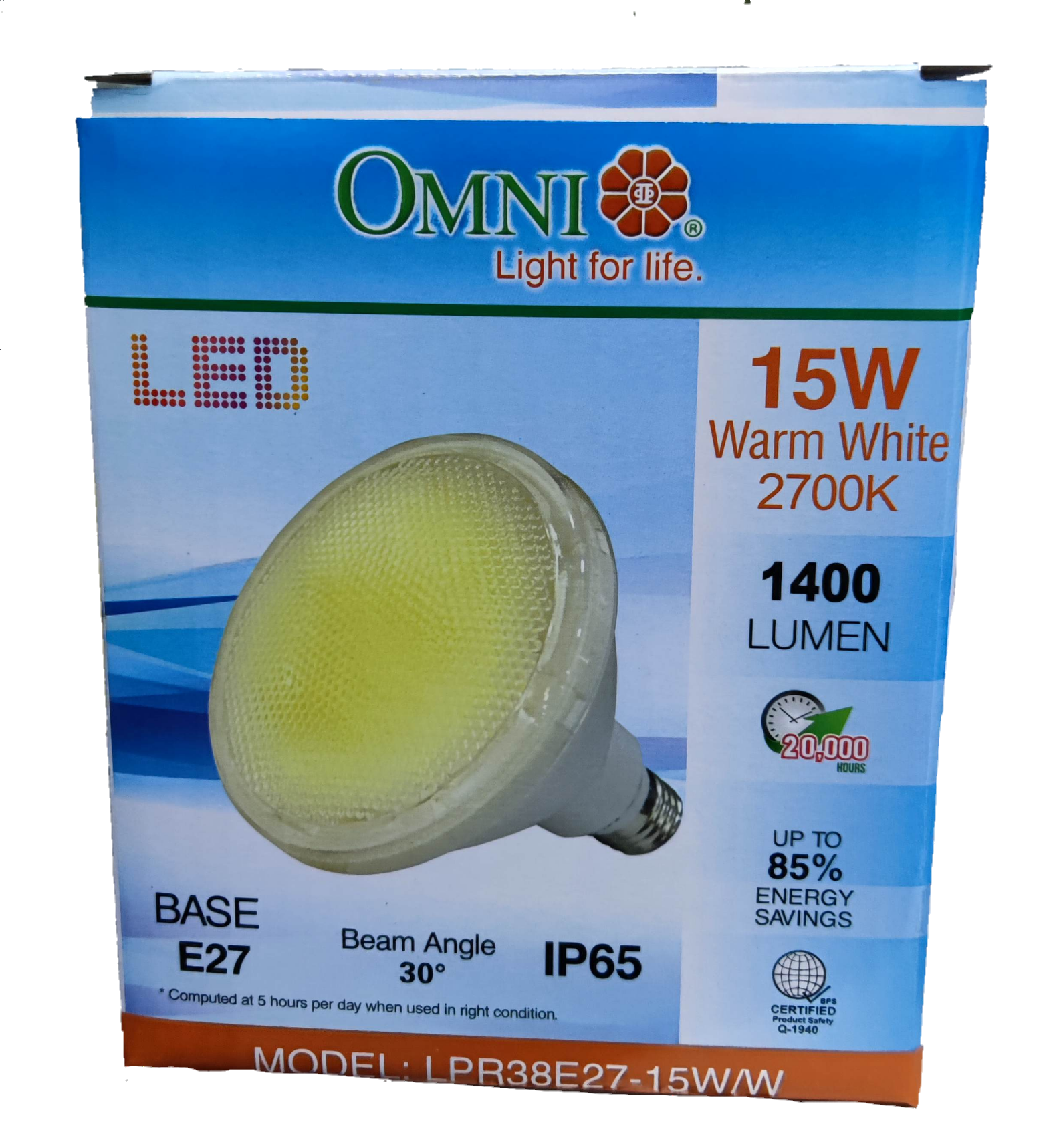 Omni PAR 38 LED 15W warm white bulb with E27 base and 1400 lumens for energy-efficient lighting