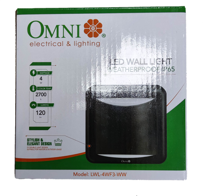 Omni weatherproof outdoor LED wall light Square 2700K in a sleek black design, ideal for exterior use