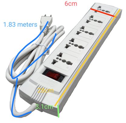 Omni WEU-105-PK power strip with six outlets and a 1.83-meter cable for versatile power access