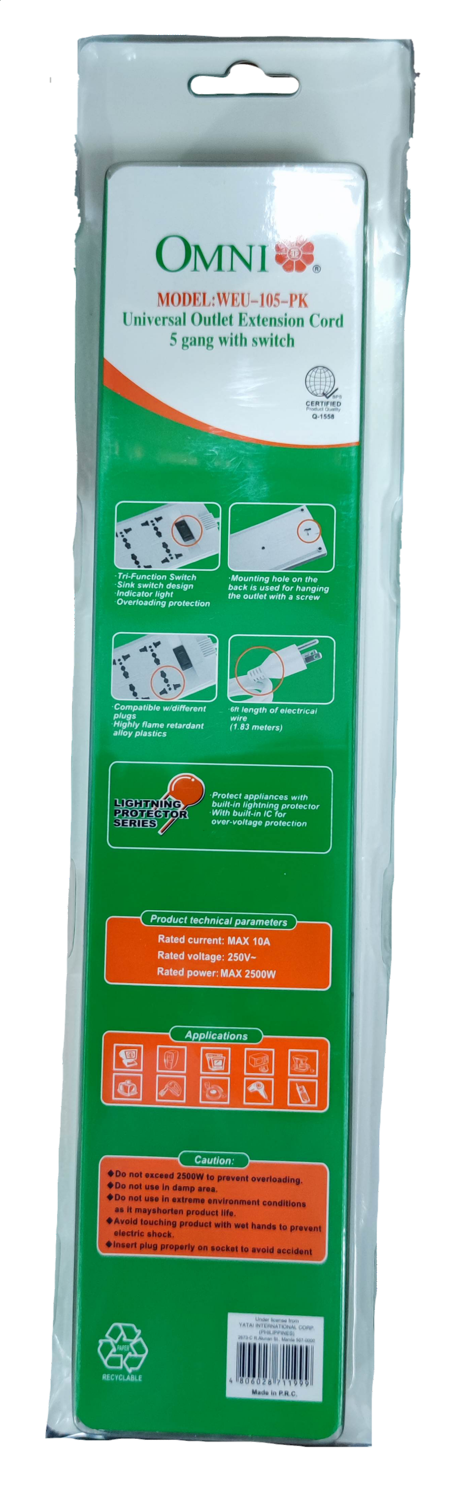 Omni WEU-105-PK power strip with multiple outlets and surge protection for safe device connections