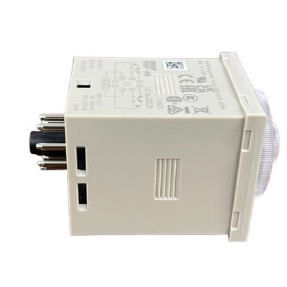 Omron timer relay 220V AC with adjustable dial and multiple connection terminals for efficient timing control