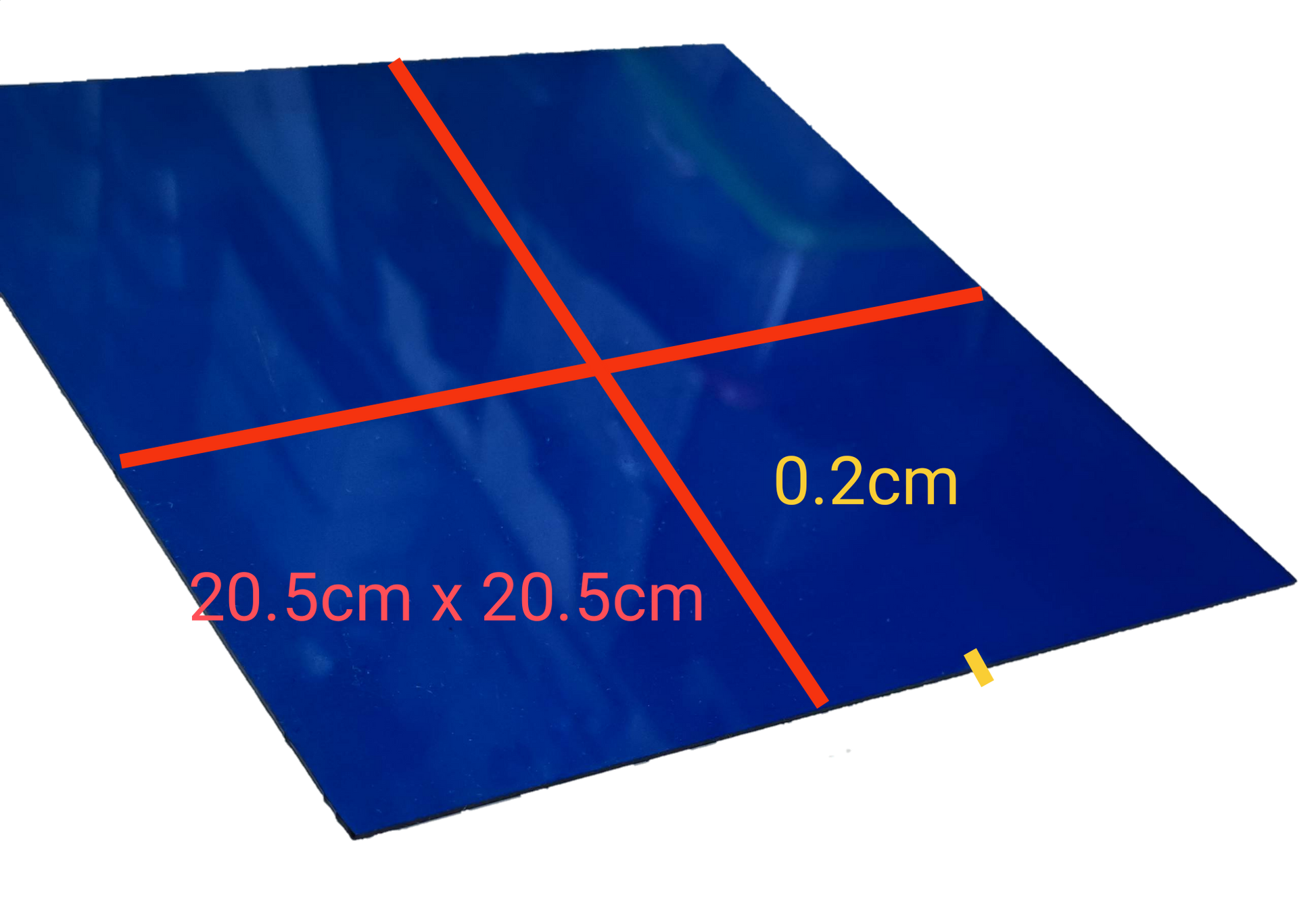 Electx Electrical Supply Optical Filter Blue 20.5cm x 20.5cm with measurement markings on the surface