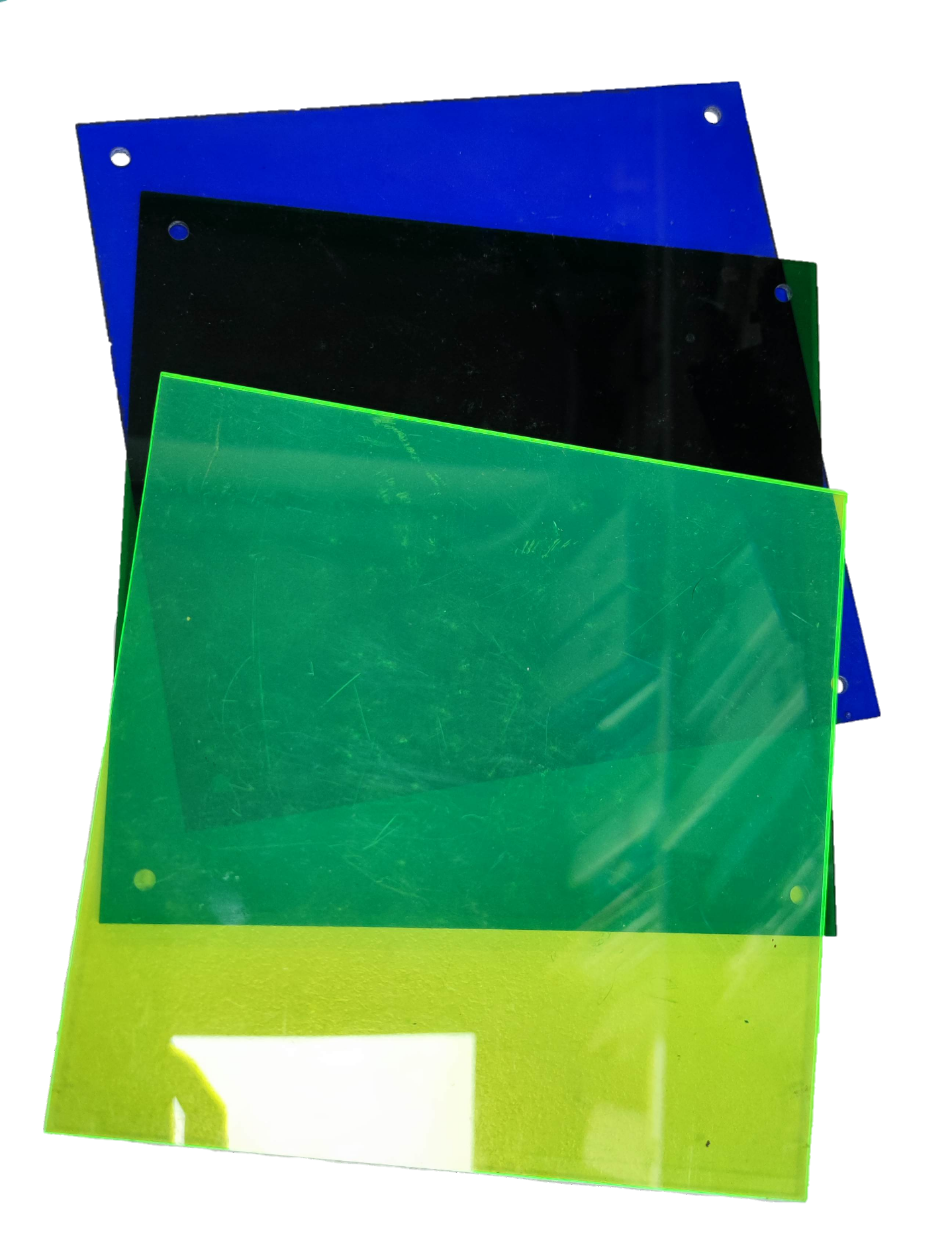 Optical Filter Neon Yellow 18.5cm x 18.5cm seasonal decorative sheet with blue and black filters stacked