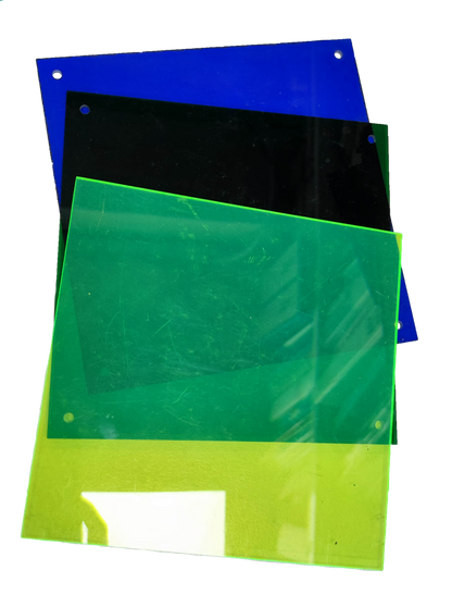 Optical Filter Neon Yellow 18.5cm x 18.5cm seasonal decorative sheet with blue and black filters stacked