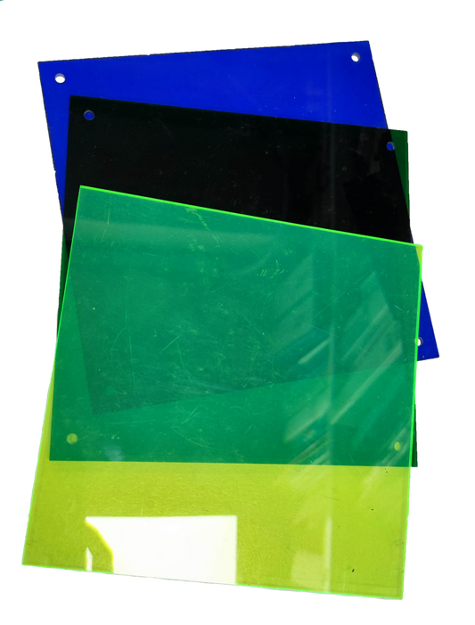 Optical Filter Neon Yellow 18.5cm x 18.5cm seasonal decorative sheet with blue and black filters stacked