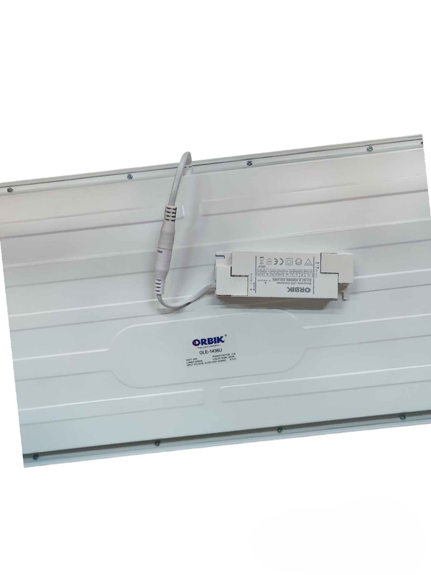 Orbik 36W LED panel light ceiling light with white frame and electrical wiring