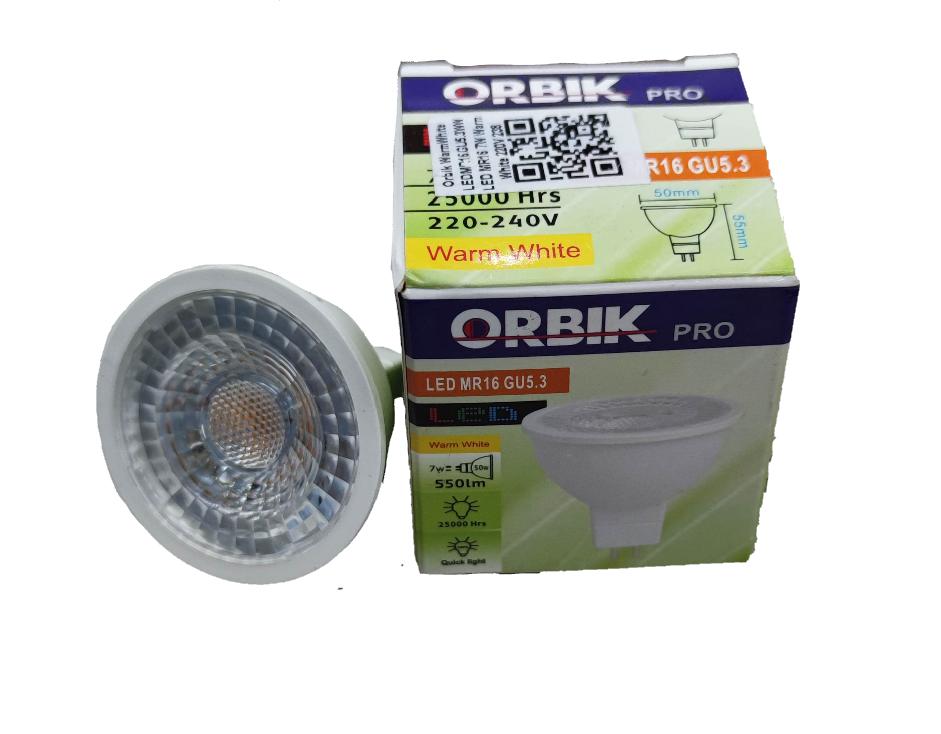 Orbik 7W warm white LED spotlight 3000K with compact design and energy-saving features